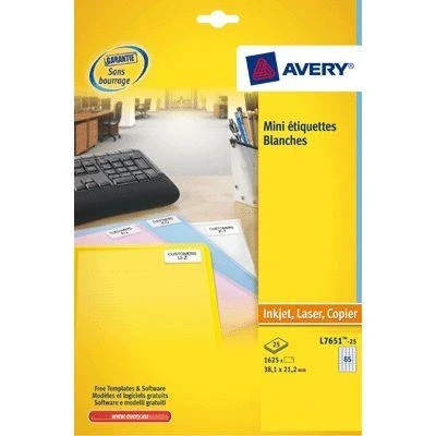 Image de Mini étiquettes laser blanches Avery 45.7x16.9mm boite de 6400