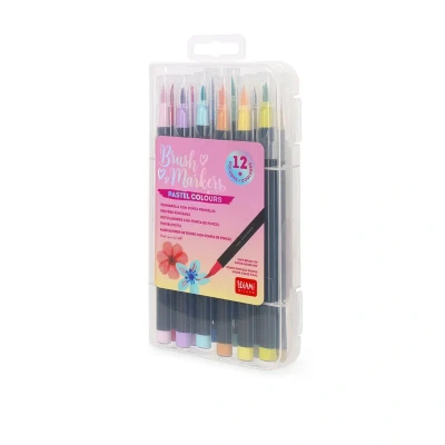 Afbeelding van Legami Set van 12 viltstiften met penseelpunt Brush Markers, flexibele punt nylonvezel, markers pastelkleuren, vloeiende lijnen en variabele breedtes, markeerdiameter 1 cm