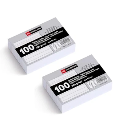 Afbeelding van Miquelrius Lot de 200 fiches cartonnées g/m², cartes d&#039;étude et préparation aux concours, taille 95 x 65 mm, Flashcards, fournitures scolaires bureau