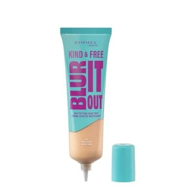 Afbeelding van Rimmel London Kind &amp; Free BLUR IT OUT Ondoorzichtige foundation 010, Ivory Rose, controleert het glanseffect de hele dag, lichte matte afwerking, 30 ml