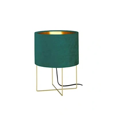 Afbeelding van Fischer &amp; Honsel Aura Tafellamp met turquoise fluwelen lampenkap, goudkleurig interieur, diameter: 24 cm, petrolblauwe lampenkap