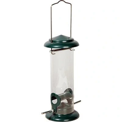 Afbeelding van Dobar plexiglas voerkolom met 2 aanvliegstokken, metalen voerdispenser om op te hangen, diameter 9,5 x 23 cm, groot