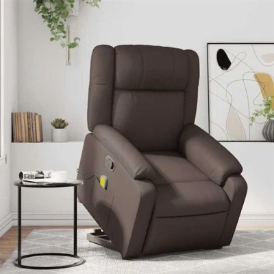 Image de vidaXL Fauteuil inclinable de massage Marron Similicuir3205159