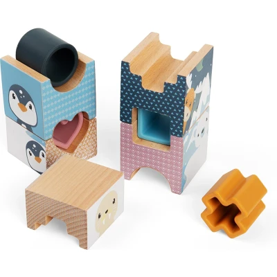 Afbeelding van Puzzel toren Arctica Hout &amp; silicone 24x 5.5x5.5cm 9st.
