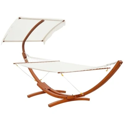 Afbeelding van Tuinhangmat met houten standaard en staande hangmat parasol voor 2 personen, max. draagkracht: 180 kg