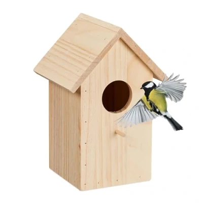 Afbeelding van Relaxdays Vogelhuisje voor buiten (kolenmees enz.), opvouwbaar, natuurlijk hout, om op te hangen, natuur