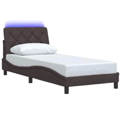 Afbeelding van vidaXL Bedframe met LED verlichting stof donkerbruin 90x200 cm