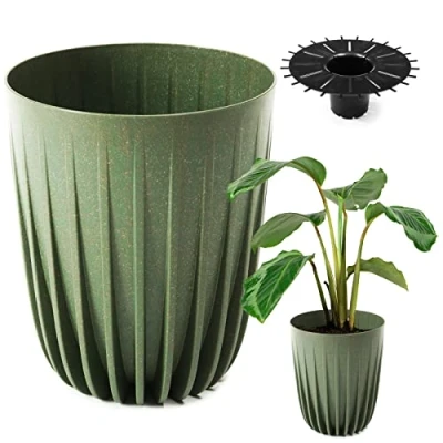 Afbeelding van Konzept 11 Bloempot, hoog, 30 cm diameter, grote pot voor buiten, balkon, bloempot met inzetstuk, groen, palmpot