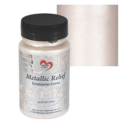Afbeelding van Ideen mit Herz Metallic crème sjabloon met reliëf, fijne structuurpasta, sjablonenverf, 90 ml, op waterbasis (parelcrème)