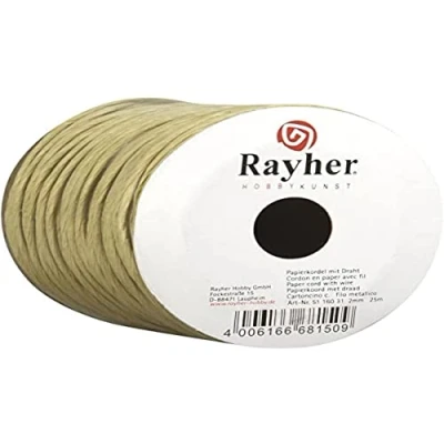 Afbeelding van Rayher Hobby 5116031 papierkoord met metaaldraad, diameter 2 mm, rol 25 m, naturel