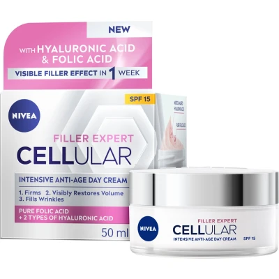 Afbeelding van NIVEA Cellular Expert Filler Hyaluronzuur Anti Age Dagcreme SPF 15 Gezichtscreme Gezichtsverzorging 50 ml