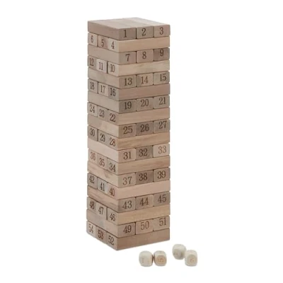 Afbeelding van Relaxdays vallende toren houten spel met cijfers stapeltoren wiebeltoren