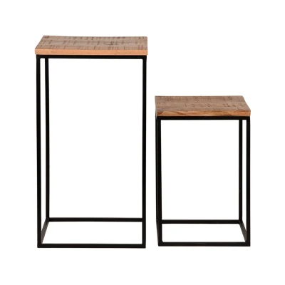 Afbeelding van Vintage plantentafel set 35x35x65cm naturel
