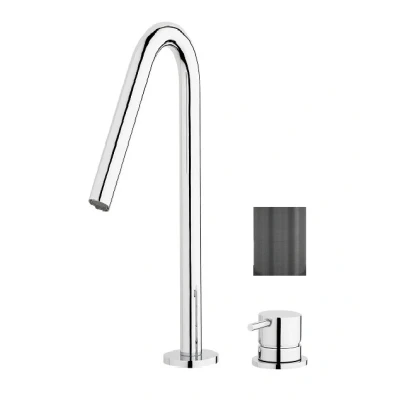 Afbeelding van Waterevolution Flow 2 gats wastafelkraan PVD Gun Metal met hoge V 227mm uitloop T1122VGME
