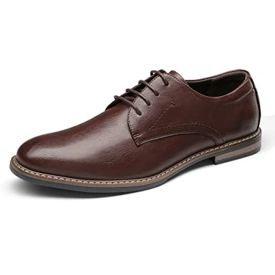 Afbeelding van Bruno Marc Herenschoenen, klassieke zakelijke leren schoenen veterschoenen Derby Oxfords bruiloftsschoenen, donkerbruin, 42 EU