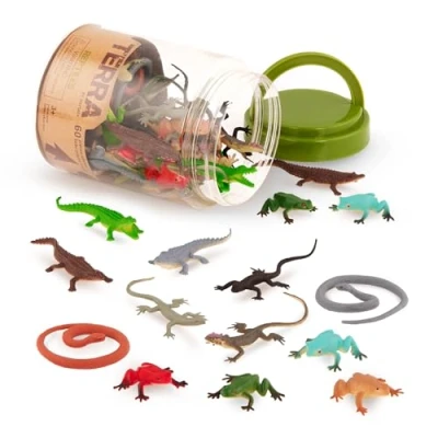 Afbeelding van Terra by Battat 60 stuks De Reptielen Assortiment miniatuurfiguren Kikkers, hagedissen, Krokodillen, Slangen, Kinderspeelgoed, 3 jaar +