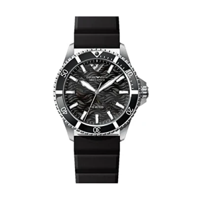 Afbeelding van Emporio Armani Automatic Watch for Men, roestvrij stalen horloge, zwart, riem, zwart., Riem