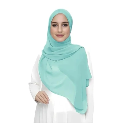 Afbeelding van Hijab sjaal voor moslimvrouwen, van chiffon, rechthoekig, lichte en soepele stof, Turkoois