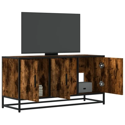 Afbeelding van vidaXL Tv meubel 100x35x50 cm bewerkt hout metaal gerookt eikenkleurig