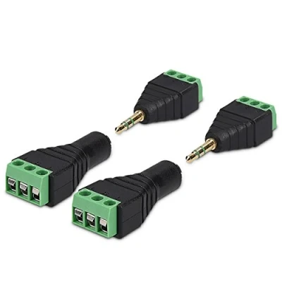 Afbeelding van kwmobile Pole balun converter 3.5 mm Jack connectoren met schroefbevestiging 3 Pins adapter 2 paar