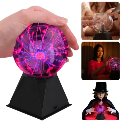 Afbeelding van Cheqo® Plasma Bol Plasmabol Lamp Plasmabal Discolamp Effect Zwart Werkt op Geluid Inclusief EBOOK