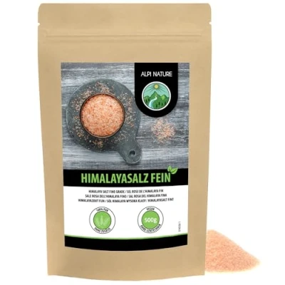 Afbeelding van roze Himalayazout (500 g), fijn kristalzout, bekend als uit de Khewra zoutmijnen in Punjab, Pakistan, natuurlijk steenzout