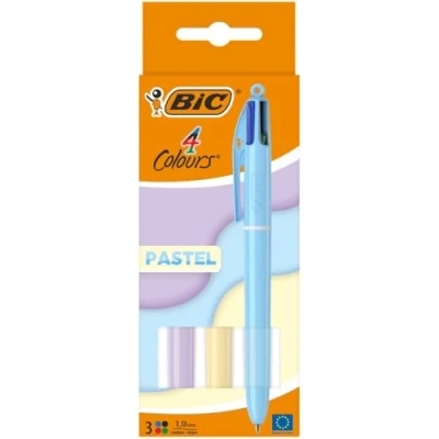 Afbeelding van BIC 4 Kleuren Pastel Balpen schrijfkleuren Verpakking met 3 stuks Medium Punt 1 mm