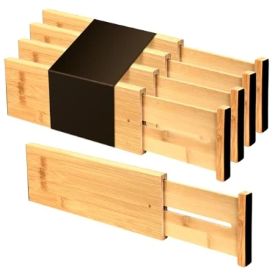 Afbeelding van Utoplike Bamboe ladeverdelers, 10,1 cm hoog, verstelbaar, voor kleding, veer, keuken, badkamer, slaapkamer, lade, kantoor, 4 stuks
