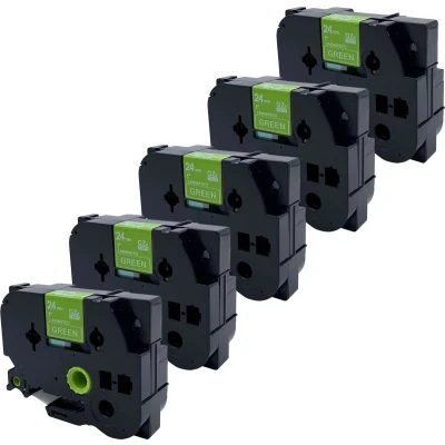 Afbeelding van DULA Brother Compatible label tape Tze 755 5 cassettes P Touch Wit op groen 24mm x 8m