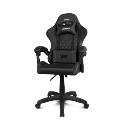 Image de DRIFT GAMING DR35 Chaise Professionnelle, Similicuir, Accoudoirs rembourrés, Piston Classe 3, Base en Nylon renforcé, Siège inclinable, Hauteur réglable, Coussin Lombaire/Cervical, Noir