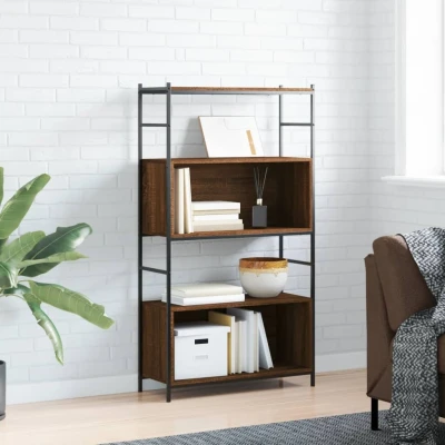 Afbeelding van Boekenkast 80x30x145,5 cm bewerkt hout en ijzer bruin eikenkleur