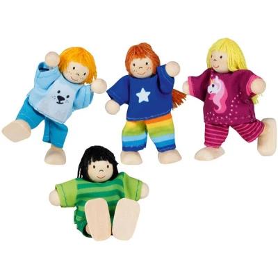 Afbeelding van Goki Houten Poppenhuis Poppen Flexibel Kinderen, 4st.