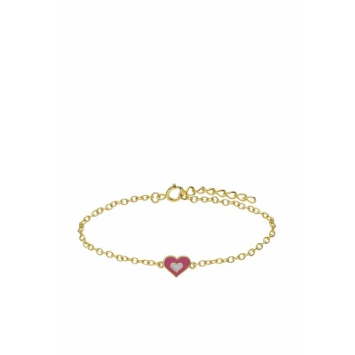 Afbeelding van Lucardi Kinder Zilveren goldplated Armband hart emaille roze 925 Zilver Goudkleurig 16 cm