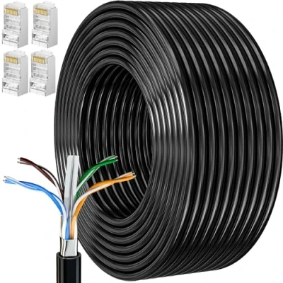 Afbeelding van Ethernet kabel, 20 m, RJ45 afgeschermd, Cat 6, Gigabit netwerkkabel, buiten, anti storing, weerbestendig, internetkabel, wit, FTP, 23 AWG, m