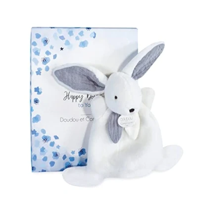 Afbeelding van DouDOU et Compagnie Mini knuffeldier konijn Happy Glossy grijs 17 cm DC3885