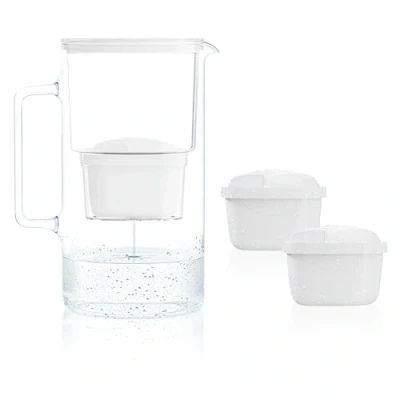 Image de Wessper Carafe Filtrante en Verre 3L avec deux Filtres Eau, Compatibles Brita Maxtra, Maxtra Plus, Kit 2 Cartouche Blanc