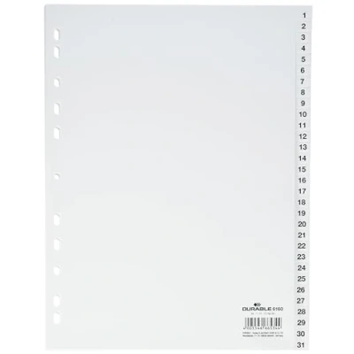 Afbeelding van Durable 616002 nummerverdelers (polypropyleen, A4 staand formaat, index 1 31, volledig bedekt, universele perforatie), stuk, wit