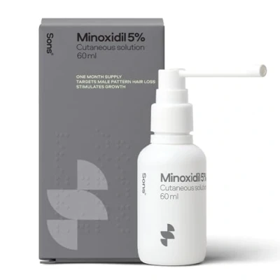 Afbeelding van Sons Minoxidil 5% huidoplossing, haargroeiformule en verdikkingsmiddel, voor haaruitval dunner worden bij mannen, reactiveert vernauwde follikels, systeem
