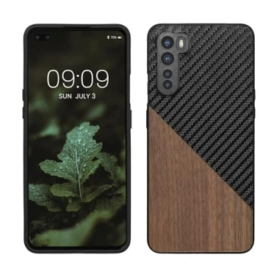 Afbeelding van kwmobile hoesje geschikt voor OnePlus Nord Backcover in donkerbruin / zwart Smartphonehoesje design