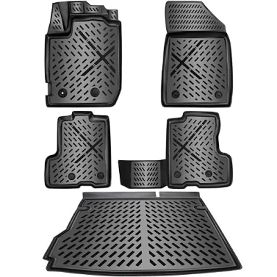Afbeelding van Elmasline set van rubberen kofferbakmatten en kofferbak voor Dacia Duster 2 x (2WD) vanaf 2021, hoge rand