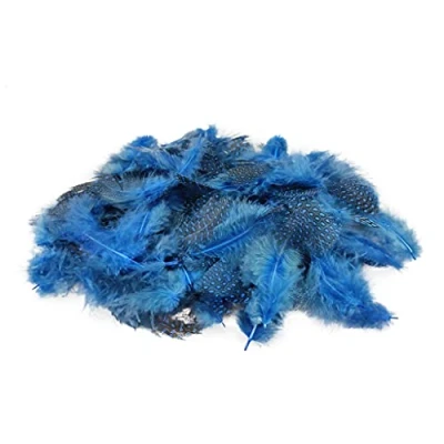 Afbeelding van Netuno 6 g parelhoenveren met stippen, vogelveren om te knutselen, Pasen, decoratie, Kerstmis, blauw, 150 stuks