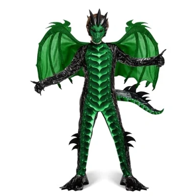 Afbeelding van Spooktacular Creations Kids Dragon kostuum, Jumps Dark Suit, jongens, Wings, staart en maskerset voor Halloween Dress Up L