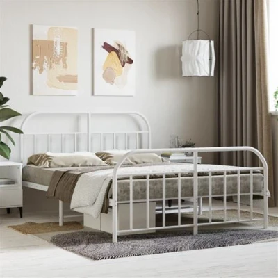 Afbeelding van Bedframe met hoofd en voeteneinde metaal wit 140x200 cm
