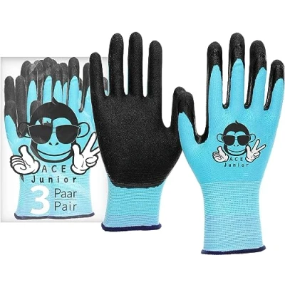 Afbeelding van ACE Junior tuinhandschoenen beschermende handschoenen voor jongens blauw 7 8 jaar (3 stuks)
