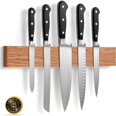 Afbeelding van Magnetische Messenhouder Acacia Hout Messenmagneet 40 cm messenstrip Keuken Magneetstrip Met 3M Plakstrip en Schroeven