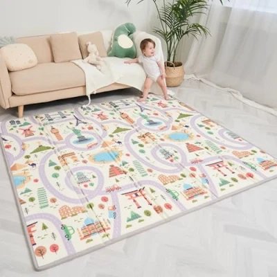 Afbeelding van Baby Speelmat 180x200x1.5cm XXL Omkeerbare Foam Vloermat Speeltapijt Zintuiglijke Ontwikkeling Speelkleed Cadeau Schatje