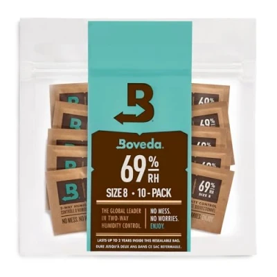 Afbeelding van Boveda voor sigaren / tabak 2 weg vochtregulator bij 69% RH maat 8 max. 5 gepatenteerde sigarenkeldertechnologie luchtdichte hersluitbare zak met 10 zakjes