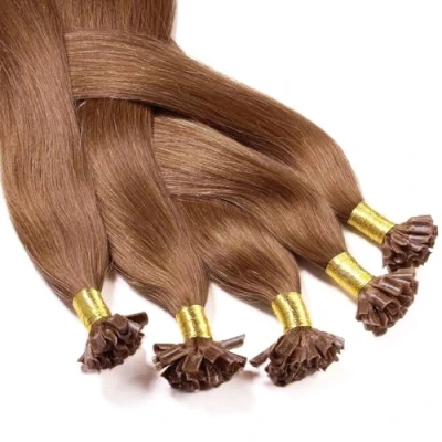 Afbeelding van Hair2Heart 25 x 0,5 g, hittebehandeld keratine extensions 50 cm, #8 hazelnoot, glad
