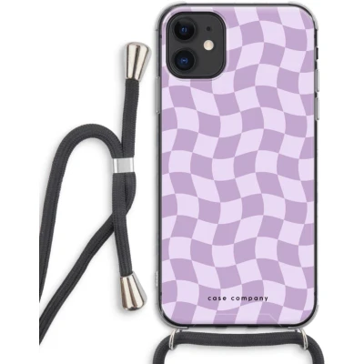 Afbeelding van Case Company® hoesje met Koord geschikt voor iPhone 11 Grid Paars Telefoonhoesje Zwart Extra Bescherming aan alle Kanten en Over de Schermrand