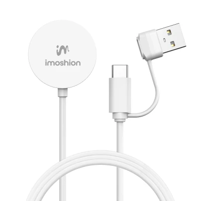 Afbeelding van iMoshion Draadloze Oplader Geschikt voor de Apple Watch Oplaadkabel Series 1 / 2 3 4 5 6 7 8 9 SE (2) Ultra in USB A &amp; C meter Wit